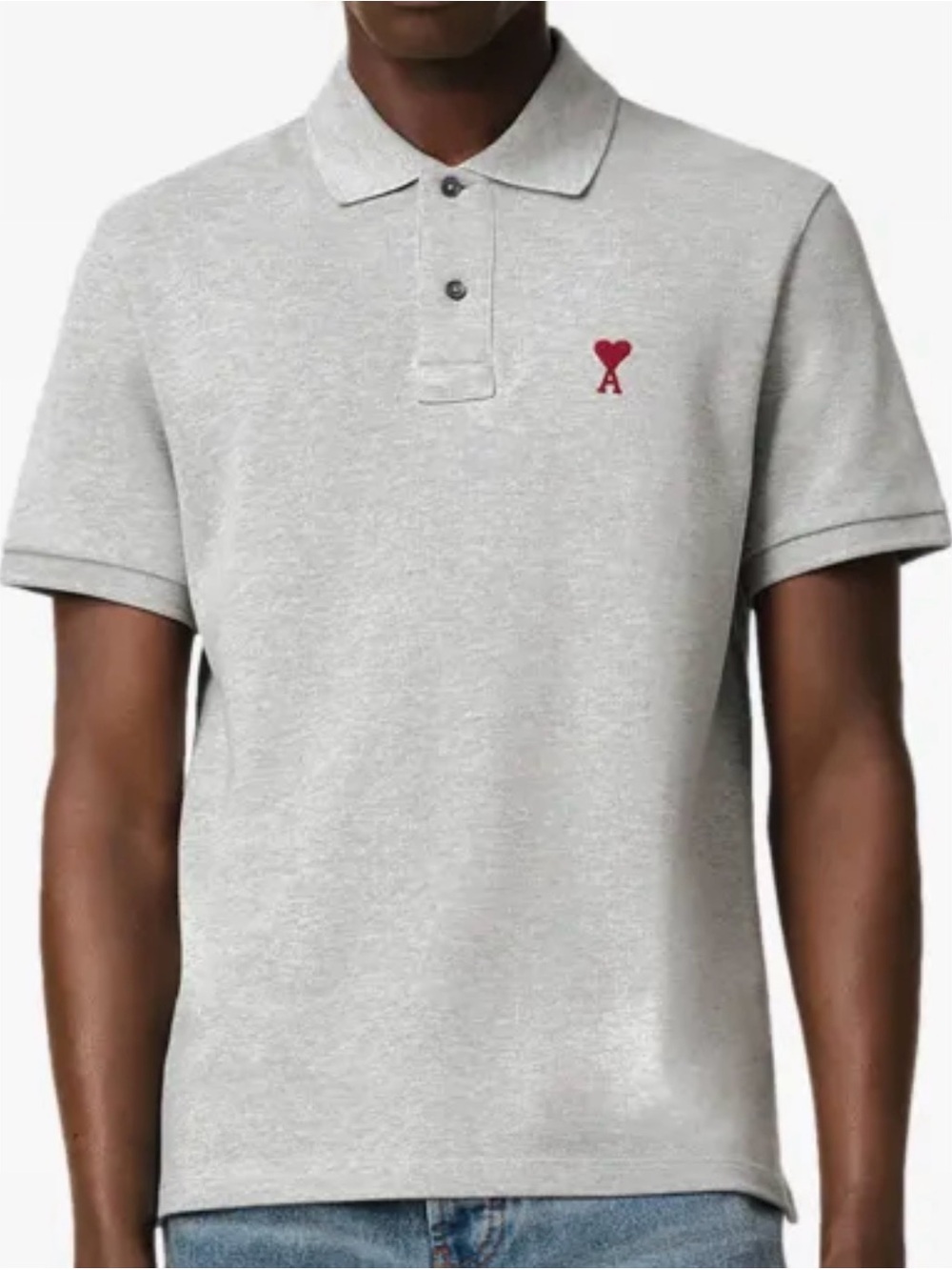 Ami Alexandre Mattiussi Gray Polo with Red Heart Logo
